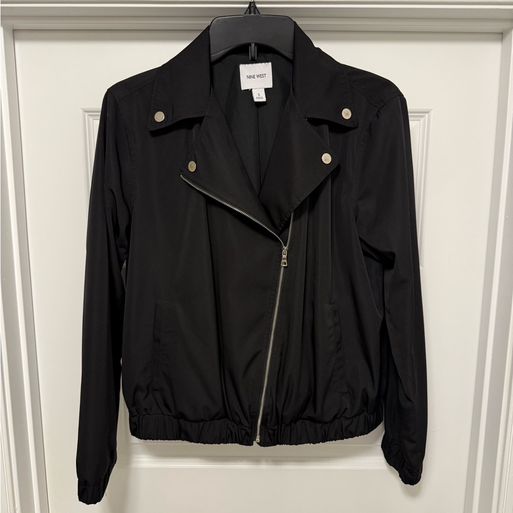 Nine West Lightweight Moto Bomber Jacket Women’s Small Black Zip Front